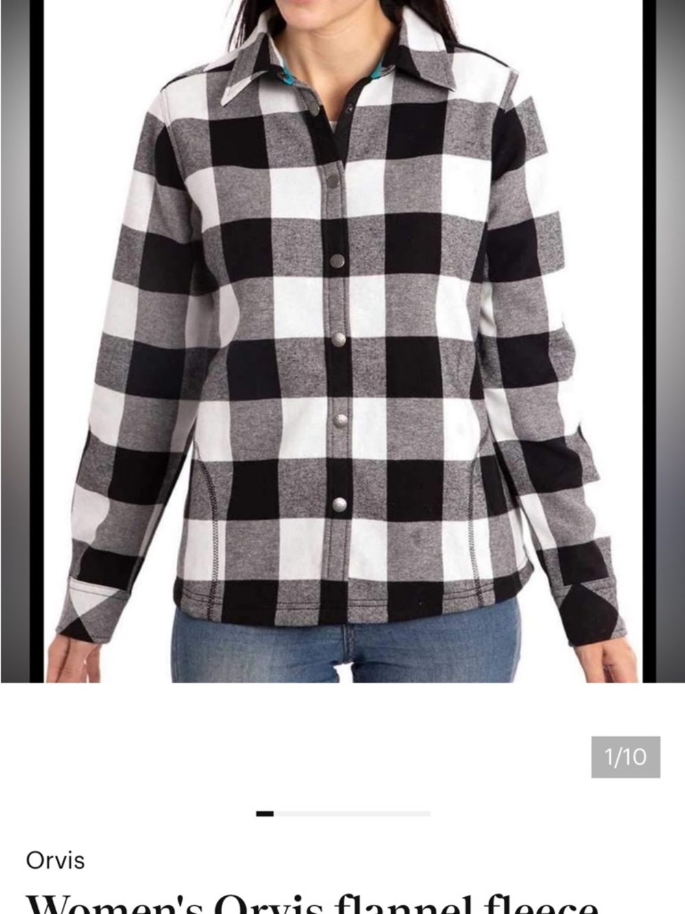 Orvis Women's Black and White Buffalo Check Flannel Shirt Jacket